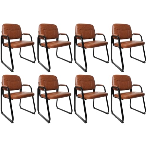 Image of CLATINA Leather Guest Chair with Padded Arm Rest for Reception Meeting Conference and Waiting Room Side Office Home Black with Sled Base 8 Pack