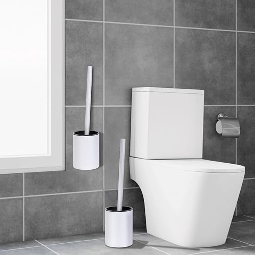Image of Stainless Steel Toilet Bowl Brush and Holder Wall Mounted Bathroom Essentials Small Scrubber 360 Degree Toilet Brush Head 1 Pack White