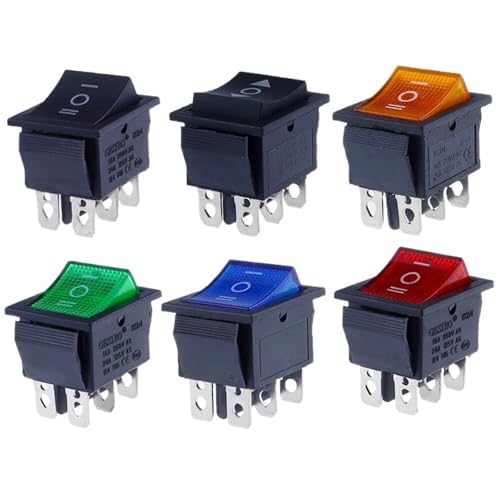 Interruptor KCD4 6 pines ON-OFF-ON con contactos reforzados de 16A y acabado azul estanco