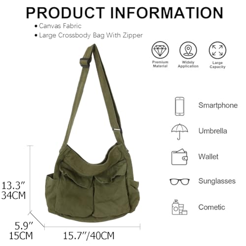 Image of KlaOYer Canvas Messenger Bag Large Hobo Bag Crossbody Shoulder Bag Tote Bag with Pocket for Women and Men
