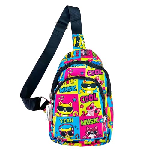 Image of Cots and Cuddles 1pc Cool Cat Print Colourful Cross body Bags for Boys and Girls Kids School, Picnic, Return Gifts, Office