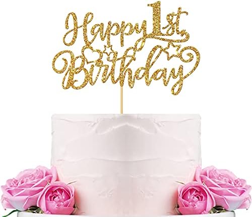 WeBenison Happy 1st Birthday Cake Topper Baby First Birthday Cake Supplies Boy or Girl One Year Old Birthday Party Decorations Gold Glitter