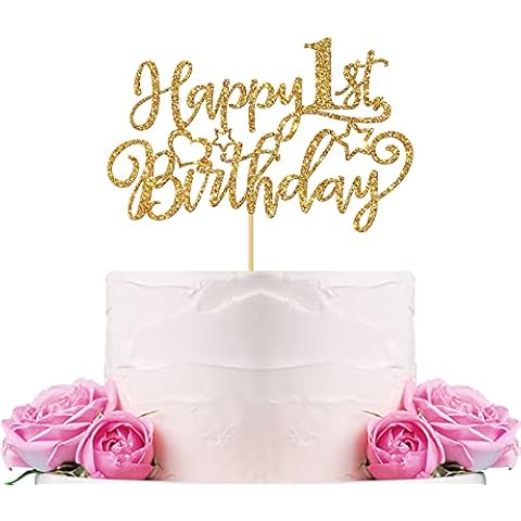 WeBenison Happy 1st Birthday Cake Topper Baby First Birthday Cake Supplies Boy or Girl One Year Old Birthday Party Decorations Gold Glitter Cover