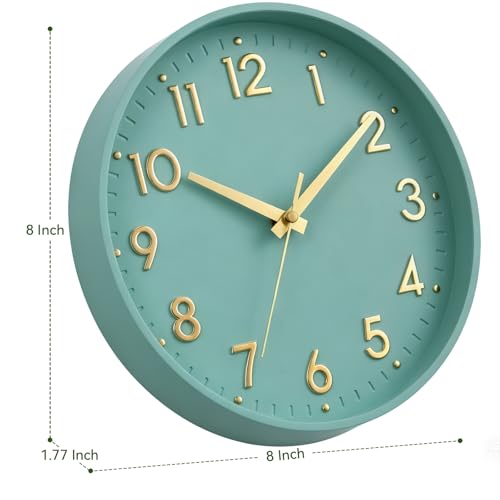 Image of Mosewa Wall Clock 8 Inch, Wall Clocks Battery Operated Silent Non-Ticking Modern Analog Clock Decorative for Kitchen, Bedroom, Office,Bathroom(Mint Green)