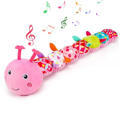 Image of Baby Tummy Time Toy 0-6 Month Musical Stuffed Animal Plush Caterpillar Toy for Infant 6-12 Month Teething Sensory Toy with Crinkle Rattle for Babies 0-3-6 Month Newborn Toys Girl Shower