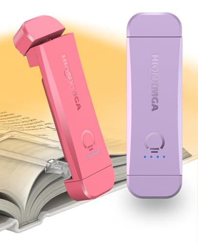 Image of HIONXMGA 2-Pack,Rechargeable Book Lights for Reading in Bed,Pink+Purple | 3 Amber Colors,Stepless Dimming,Eye-Caring Mode,Up to 100H Runtime,USB Charging,Women Book Lovers,Christmas,Book Accessories