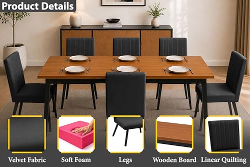 Image of Rosebell 6 Seater Dining Table Set with Cushioned Chairs | Modern Dining Table for Home, Dining Room & Kitchen | Black Metal Legs | Black