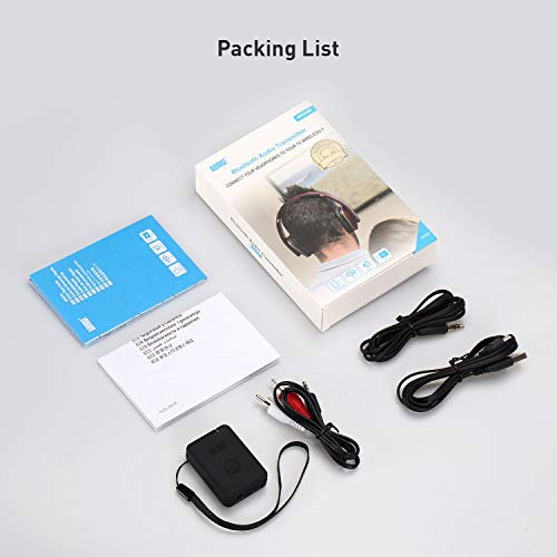 August MR250 - Bluetooth Wireless Transmitter - Audio Adapter for TV to Bluetooth Headphone - Stream Music from 3.5mm Audio Out to Bluetooth Headphones, Speakers and Receivers - Black