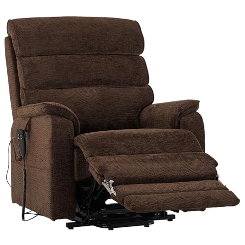 DYNOX Big Tall Man Large-Wide Power Dual Motor Lift Recliners Chairs for Elderly Lay Flat Lift Chair with Infinite Positions, Heat & Massage, Supports 400 LBS,Extend Footrest(9298L,Chenille,Brown)