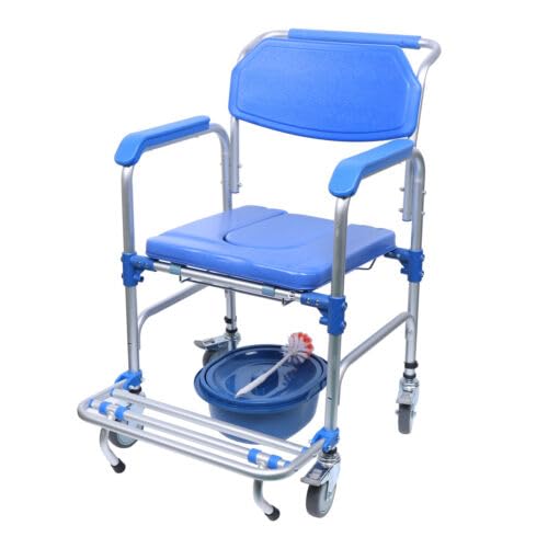 350LBS Mobility Elder Potty Chair Waterproof Commode Shower Toilet Transport Wheelchair