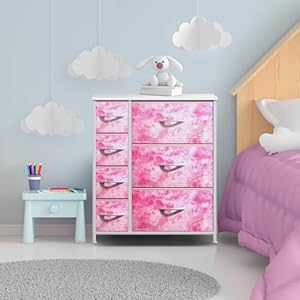 Sorbus kids dresser with 7 drawers storage chest organizer unit with steel frame wood top handles tie dye fabric bins for clothes wide furniture for bedroom hallway kids room nursery closet  urban country home decor