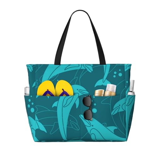 Sac à bandoulière pour femme motif dauphins grand format avec poignées robustes