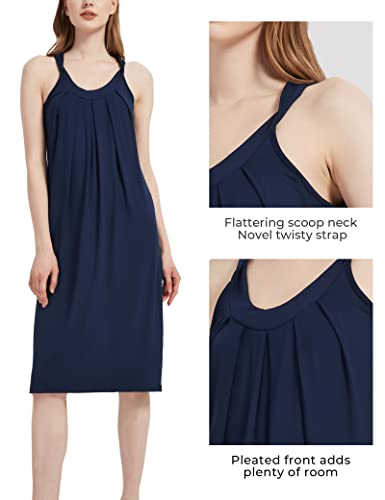 Gys Modal Nightgown For Women Sleeveless Long Nightshirt Pleated Sleepdress Comfy Sleepwear, Navy, X-Large #TOP3