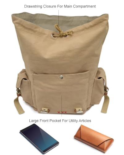 Image of The House of tara Canvas Backpack for Men and Women 23L | Casual Cotton Bag With 100% Cotton Inner Lining, 4 External & 3 Internal Pockets | Backpacks Suitable for College, Travel & Hiking (Beige)