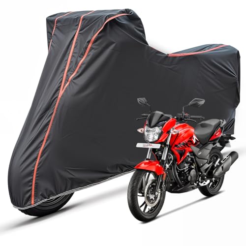 Image of Two Wheelers Bike Body Cover Compatible for Hero Xtreme Sports, UV Resistant, Dustproof, Triple Stitched, Elastic Bottom, Red Piping Motorcycle Cover (Black, Pack of 1)
