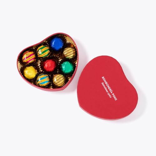 Bombones de Licor - Caja Corazón 150g - Bombonería Pons - Bombones Artesanos en Caja Elegante para Regalo - Chocolate con Licor – 10 Piezas