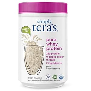 simply tera’s Pure Whey Protein Powder – Grass Fed Whey Protein Powder, Clean & Natural, Unflavored, Non-GMO, Kosher, Unsweetened – 12 Oz