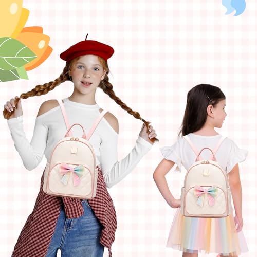 Image of I IHAYNER Mini Backpcak for Girls Small Bowknot Quilted Leather Backpack Purse for Women Travel Cute Trendy Stuff Gifts for Kids Pastel Pink
