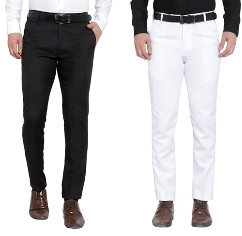 Image of The PS Men's Formal Regular Fit Cotton Blend Black, Dark Grey Combo Trouser (Pack of 2)