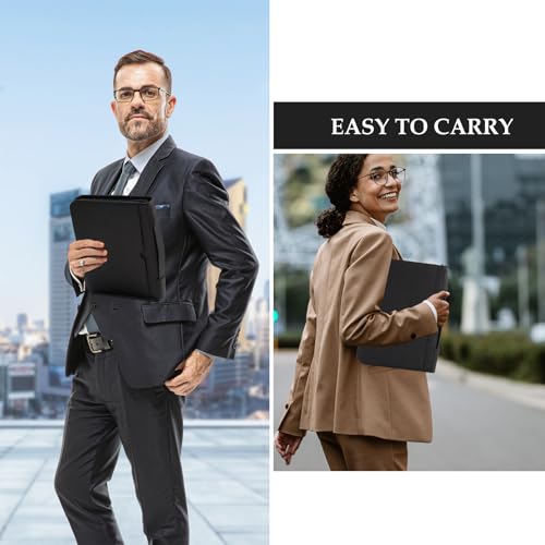 Image of ProCase Portfolio Business Padfolio Folder with Handle and Zipper -Allblack | Conference Meeting Executive File Legal Document Organizer with Pockets Letter Size A7 Writing Pad Notepad Padfolio