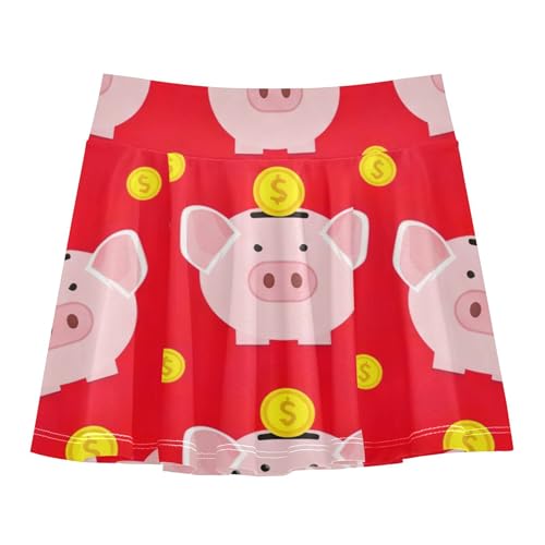 Clothes Athletic Shorts for Girls Skorts Kids Tennis Skirts Little Girl Cute Pink Pig Coins Red 4t