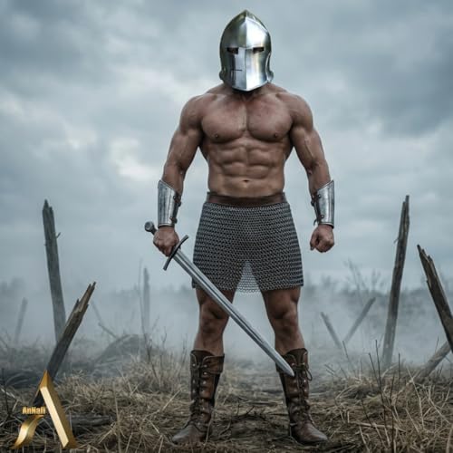 Image of AnNafi Barbuta Helmet | Viking Battle Knight Helmet Armour | Medieval Visored Barbute Helm for Cosplay | Wearable (Silver)