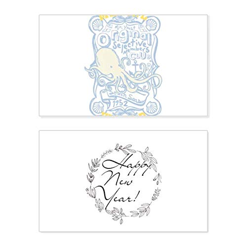 Tarjeta de Año Nuevo con pulpo marino y motivos coloridos para decorar tu hogar