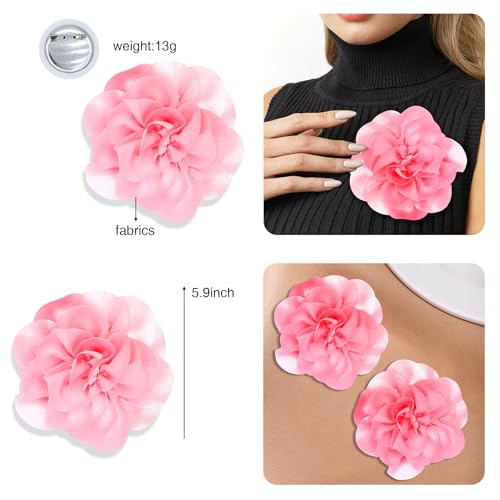 Image of 2Pack 6inch Extra Large Satin Brooches Lapel Pins Dainty Elegant Fabric Camellia Rose Flower Brooch Pin for Women Wedding Part Dance Clothes Accessories Jewelry