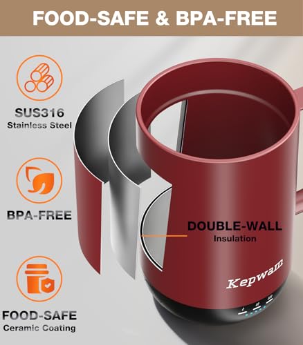 Image of Kepwam Self-Heating Coffee Mug T1, 16oz Rechargeable Heated Coffee Mug, Smart Coffee Warmer Mug with App-Controlled,Advanced Temperature-Controlled Heating Coffee Gifts for Women Men Coffee Lover