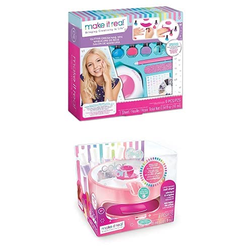 Bundle of Make It Real – Glitter Nail Spa + Nail Dryer - DIY Manicure & Pedicure Set, Includes 4 Nail Polish Colors, Nail Dryer, Nail File, & Cuticle Pusher