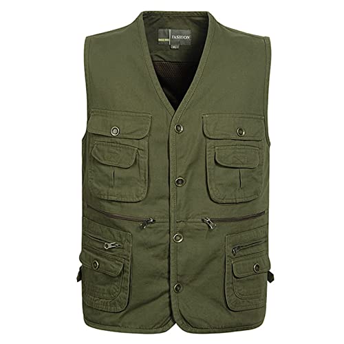 Flygo Men's Casual Cotton Outdoor Work Safari Travel Photo Vest with Multi Pockets