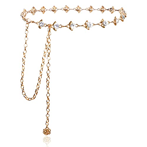 Lovful Chain Belt for Women,Rhinestone Crystal Waist Cahin Belts,Metal Adjustable Dress Belt