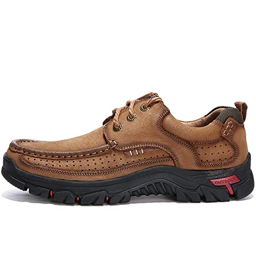 Image of COSIDRAM Men Walking Leather Shoes Sneakers Luxury Casual Slip On Loafers | Durable genuine leather upper, rugged non-slip outsole, suitable for outdoor hiking and daily casual commuting