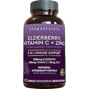 Viva-Naturals-Elderberry-Vitamin-C-Zinc-Vitamin-D-5000-IU-Ginger-Antioxidant-Immune-Support-Supplement-2-Month-Supply-120-Capsules-5-in-1-Daily-Immune-Support-for-Adults Viva Naturals Elderberry with Vitamin C and Zinc for Adults - 5 in 1 Sambucus Black Elderberry Capsules with Vitamin D3 5000 IU, Elderberries Immune Support Supplement 2 Months Supply Pills