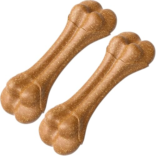 SCHITEC Heavy Chewer Dog Bone Chew Toy Beef Flavor Indestructible Chew Toy for Medium Aggressive Chewers Tough Dog Toy for Teeth Cleaning 2pcs