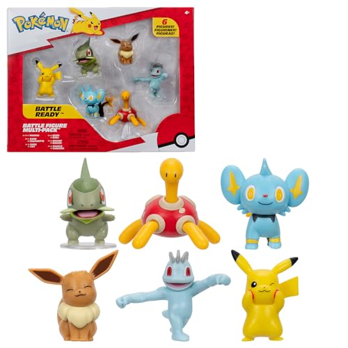 Bandai - Juego de 6 Figuras Pokémon de 5 cm – Estuche Mini-Figurines Pikachu Coupenotte Lixy Evoli Machoc Caratroc – Battle Figuras Pokemon Licencia Oficial Juguete Niño 4 años y + JW3614
