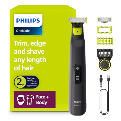 Philips OneBlade Pro Face + Body QP6542/10 Hybrid Trimmer and Shaver with 12-Length Precision Comb Waterproof 90 Min Cordless Use