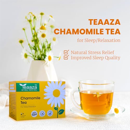 Image of Teaaza Chamomile tea bags for sleep, anxiety, weight loss | Organic Chamomile Green tea for glowing skin, acne | 25 Enveloped Tea bags