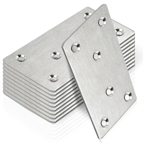 Flat Brackets for Wood, 10 Pcs Metal Plate 100 X 50 X 2mm Flat Metal Sleeper Brackets Thickened Mending Plates Stainless Steel Connector Heavy Duty Joining Plates for Wood
