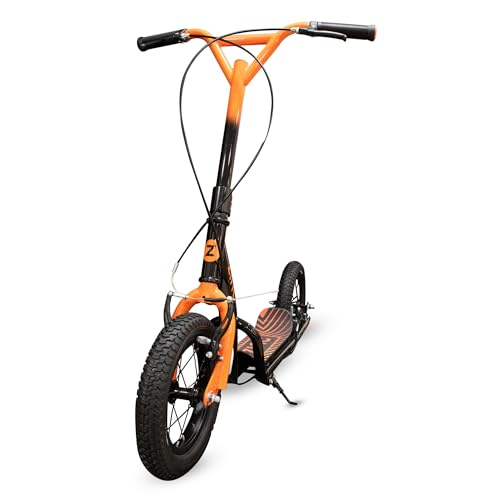 Zinc Radikal BMX Scooter - Naranja y Negro, Scooter híbrido y BMX, neumáticos de 12 Pulgadas, Frenos de Manillar duales, Placa Antideslizante Grande, Manillar Ajustable, niños y Adultos