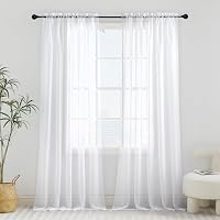 PONY DANCE White Voile Curtains 90 Drop Pair - Slot Top Net Curtains for Windows, Light Filtering Semi Sheer Panels for Living Room Patio Door, 60x90 Inches (152x229cm), 2 Panels