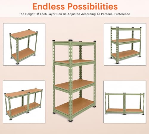 Image of BonKaso Adjustable 4-Shelf Metal Storage Rack | Heavy-Duty Steel Boltless Rivet Utility Shelving Unit for Garage, Kitchen & Office | 43 Inches Height (43 x 24 x 12 in) - Olive Green