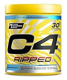 Poudre pré-entraînement C4 Ripped - framboise bleue glacée | Boisson énergisante pré-entraînement | 150 mg de caféine + bêta-alanine + extrait de grain de café vert | 30 portions