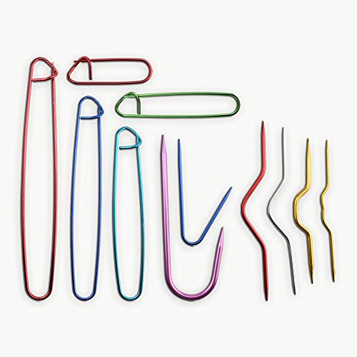 HAHIYO Hahiyo Needles Stitch Holders Set Sturdy Aluminum Mixed Color Safety Pin Cable Knitting Bent Weaving Needle Hooks 11 Pieces for Sweaters Socks Yarn Sewing Crochet Embroidery