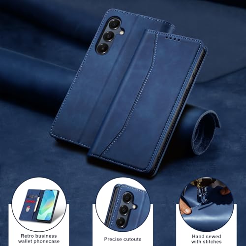 Image of Jasonyu Flip Wallet Case for Samsung Galaxy A16,Leather Magnetic Folio Cover with Card Holder,Kickstand - TPU Shockproof Durable Protective Phone Case,Blue