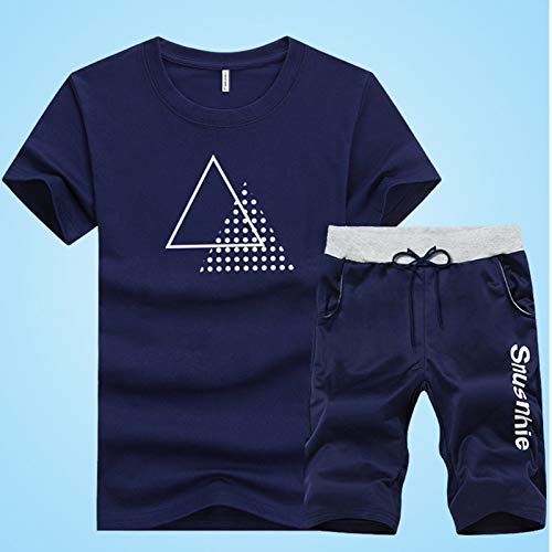 Xzbailisha BLHB1179-NAVY BLUE5-2XL Mens 2 Piece Outfits Sportswear Cartoon Print Short Sleeve Shirt And Shorts Set Joggers Tracksuit thumb #1