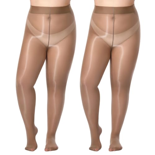 Image of MANZI Women's Plus Size Shimmer Glossy Sheer Tights Seamless Shiny Silk reflections Pantyhose Oil Pearlescent Stockings