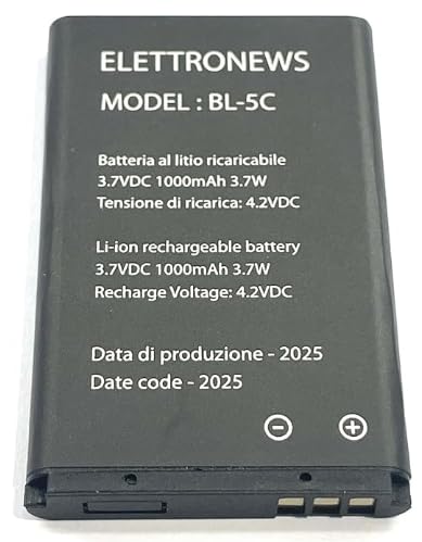 MODELLO: Batteria tipo BL-5C di colore nero, progettata specificamente per telefoni cellulari della serie Uleway e Ushining