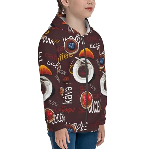 A Cup Of Black Coffee On A Saucer Kids Pullover Hoodies Boys Zip Up Sweatshirts Girls Athletic Clothes with Pocket4