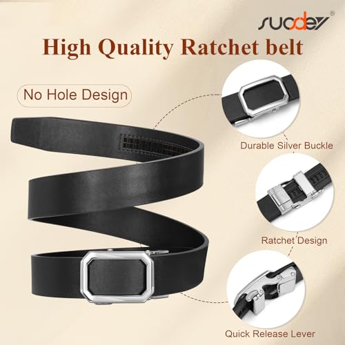 SUOSDEY Women Leather Ratchet Belt for Jeans Pants with Automatic Sliding Buckle, Adjustable Belt for Ladies, Width 1.2"3